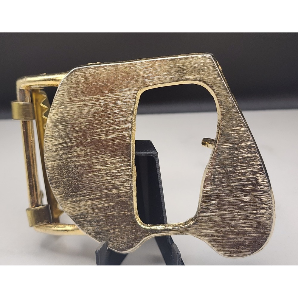 Vintage Sears Gold Tone Abstract Geometric Textured Metal Belt Buckle